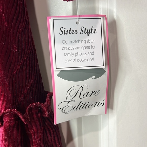 RARE EDITIONS BURGUNDY LONG SLEEVE VELVET DRESS - Picture 6 of 7